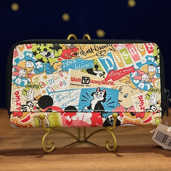 NWT Disney Parks Retro Collage Zip Wallet – Mickey, Minnie, Donald, Figaro, Dumb - Picture 2 of 3
